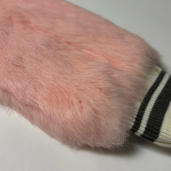 Russian Pink Fur Bomber Jacket “MAD MDNS NESS” Varsity Harajuku Y2K M - Picture 8 of 15